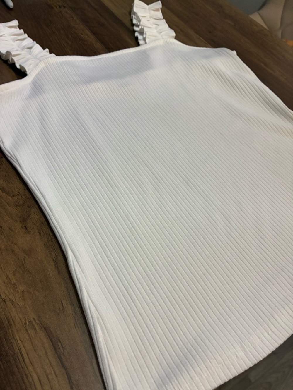 Listicle White Ribbed Tank with Ruffle Straps - Picture 4 of 4